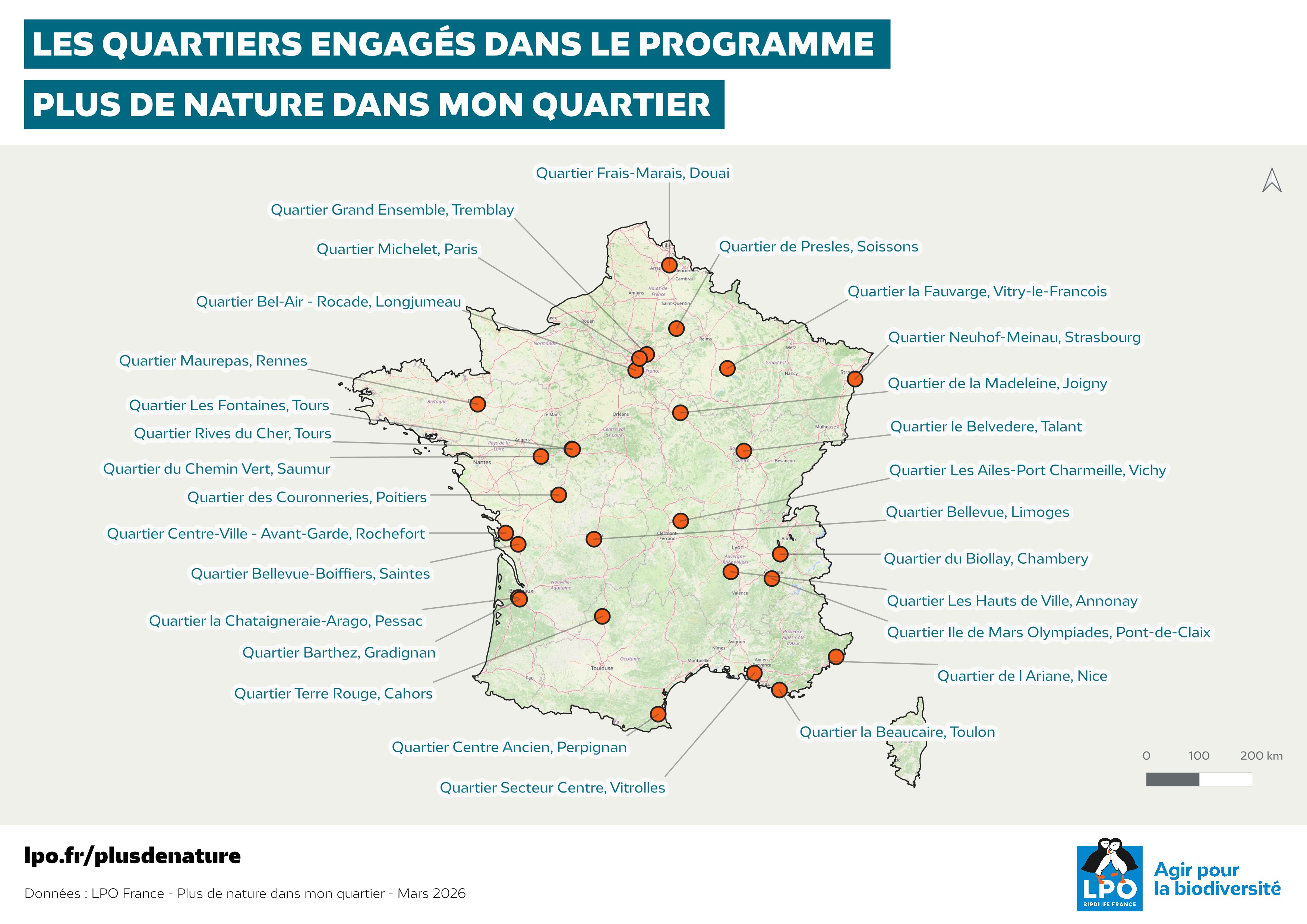 Carte illustrant les réalisations du programme en France